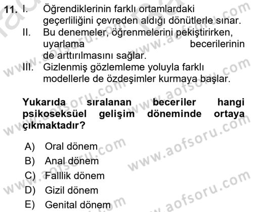 Gelişimsel Yetersizliklerin Bakım ve Rehabilitasyonu Dersi 2023 - 2024 Yılı (Vize) Ara Sınav Soruları 11. Soru
