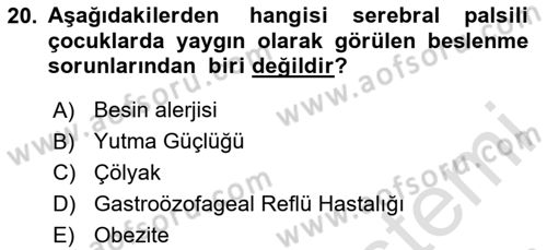 Gelişimsel Yetersizliklerin Bakım ve Rehabilitasyonu Dersi 2023 - 2024 Yılı (Vize) Ara Sınav Soruları 20. Soru