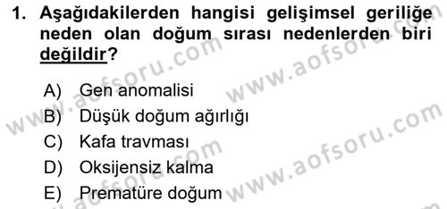 Gelişimsel Yetersizliklerin Bakım ve Rehabilitasyonu Dersi 2023 - 2024 Yılı (Final) Dönem Sonu Sınav Soruları 1. Soru