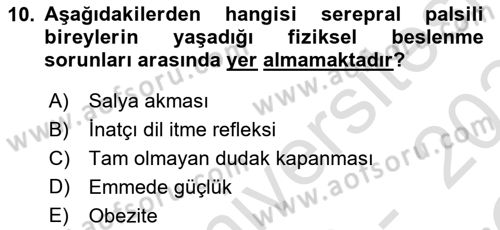 Gelişimsel Yetersizliklerin Bakım ve Rehabilitasyonu Dersi 2023 - 2024 Yılı Yaz Okulu Sınav Soruları 10. Soru