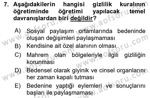 Gelişimsel Yetersizliklerin Bakım ve Rehabilitasyonu Dersi 2024 - 2025 Yılı (Final) Dönem Sonu Sınav Soruları 7. Soru