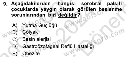Gelişimsel Yetersizliklerin Bakım ve Rehabilitasyonu Dersi 2024 - 2025 Yılı (Final) Dönem Sonu Sınav Soruları 9. Soru