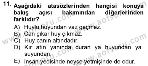 Halk Edebiyatına Giriş 1 Dersi 2012 - 2013 Yılı (Final) Dönem Sonu Sınav Soruları 11. Soru