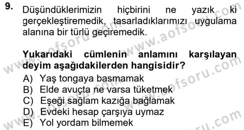 Halk Edebiyatına Giriş 1 Dersi 2012 - 2013 Yılı (Final) Dönem Sonu Sınav Soruları 9. Soru