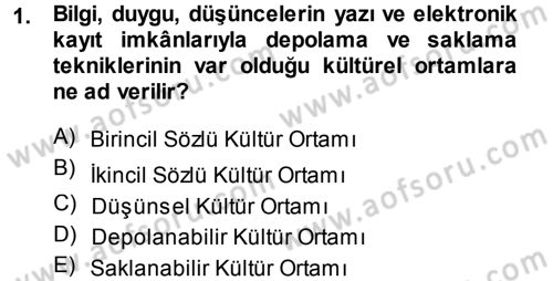 Halk Edebiyatına Giriş 1 Dersi Ara Sınavı Deneme Sınav Soruları 1. Soru