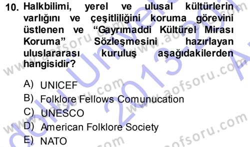 Halk Edebiyatına Giriş 1 Dersi Ara Sınavı Deneme Sınav Soruları 10. Soru