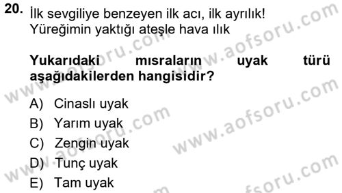 Halk Edebiyatına Giriş 1 Dersi 2013 - 2014 Yılı (Vize) Ara Sınav Soruları 20. Soru