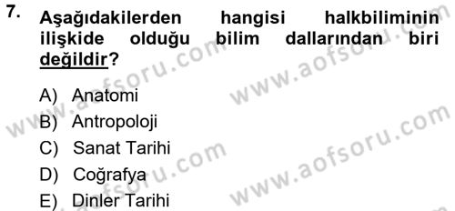 Halk Edebiyatına Giriş 1 Dersi Ara Sınavı Deneme Sınav Soruları 7. Soru