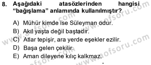 Halk Edebiyatına Giriş 1 Dersi 2013 - 2014 Yılı (Final) Dönem Sonu Sınav Soruları 8. Soru