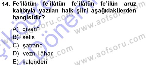 Halk Edebiyatına Giriş 1 Dersi Ara Sınavı Deneme Sınav Soruları 14. Soru