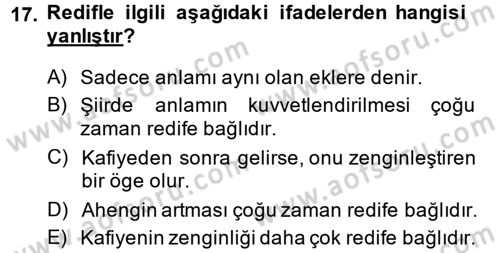 Halk Edebiyatına Giriş 1 Dersi Ara Sınavı Deneme Sınav Soruları 17. Soru