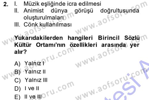 Halk Edebiyatına Giriş 1 Dersi Ara Sınavı Deneme Sınav Soruları 2. Soru