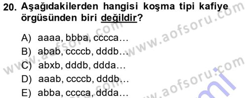 Halk Edebiyatına Giriş 1 Dersi Ara Sınavı Deneme Sınav Soruları 20. Soru