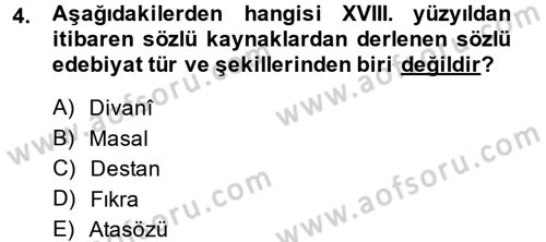 Halk Edebiyatına Giriş 1 Dersi 2014 - 2015 Yılı (Vize) Ara Sınav Soruları 4. Soru