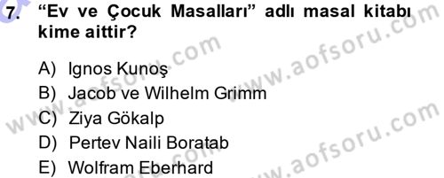 Halk Edebiyatına Giriş 1 Dersi Ara Sınavı Deneme Sınav Soruları 7. Soru
