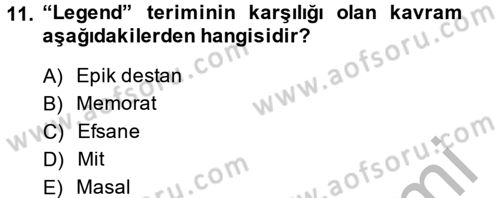 Halk Edebiyatına Giriş 1 Dersi 2014 - 2015 Yılı (Final) Dönem Sonu Sınav Soruları 11. Soru