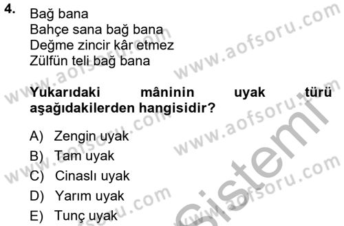 Halk Edebiyatına Giriş 1 Dersi 2014 - 2015 Yılı (Final) Dönem Sonu Sınav Soruları 4. Soru