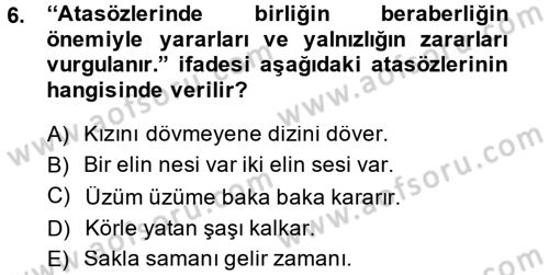 Halk Edebiyatına Giriş 1 Dersi 2014 - 2015 Yılı (Final) Dönem Sonu Sınav Soruları 6. Soru
