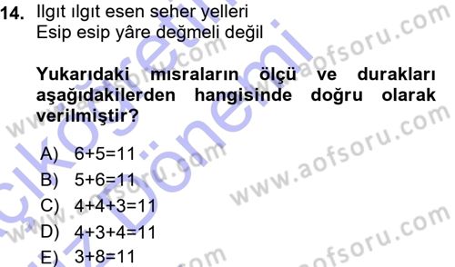Halk Edebiyatına Giriş 1 Dersi Ara Sınavı Deneme Sınav Soruları 14. Soru