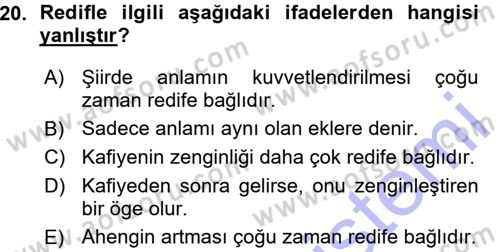 Halk Edebiyatına Giriş 1 Dersi 2015 - 2016 Yılı (Vize) Ara Sınav Soruları 20. Soru
