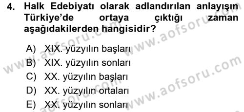 Halk Edebiyatına Giriş 1 Dersi 2015 - 2016 Yılı (Vize) Ara Sınav Soruları 4. Soru