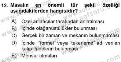 Halk Edebiyatına Giriş 1 Dersi 2015 - 2016 Yılı (Final) Dönem Sonu Sınav Soruları 12. Soru