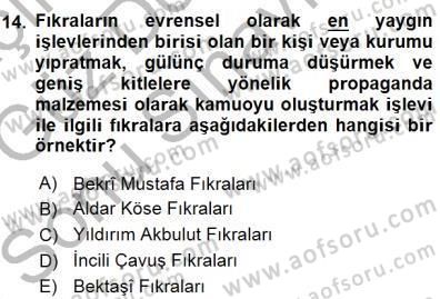 Halk Edebiyatına Giriş 1 Dersi 2015 - 2016 Yılı (Final) Dönem Sonu Sınav Soruları 14. Soru