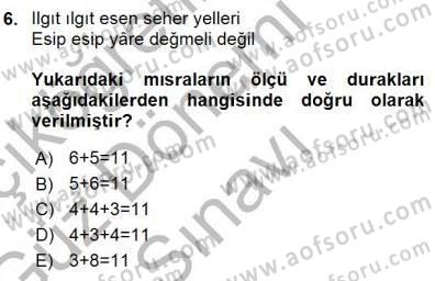 Halk Edebiyatına Giriş 1 Dersi 2015 - 2016 Yılı (Final) Dönem Sonu Sınav Soruları 6. Soru