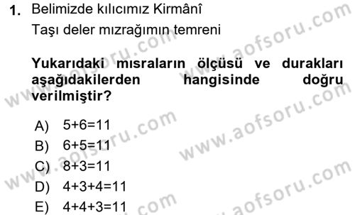 Halk Edebiyatına Giriş 1 Dersi Ara Sınavı Deneme Sınav Soruları 1. Soru