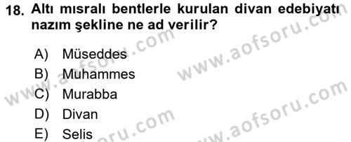 Halk Edebiyatına Giriş 1 Dersi 2016 - 2017 Yılı (Vize) Ara Sınav Soruları 18. Soru