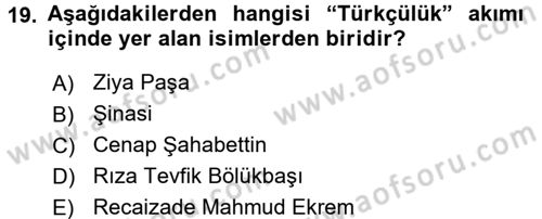 Halk Edebiyatına Giriş 1 Dersi Ara Sınavı Deneme Sınav Soruları 19. Soru