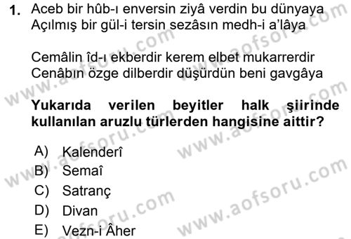 Halk Edebiyatına Giriş 1 Dersi 2016 - 2017 Yılı (Final) Dönem Sonu Sınav Soruları 1. Soru