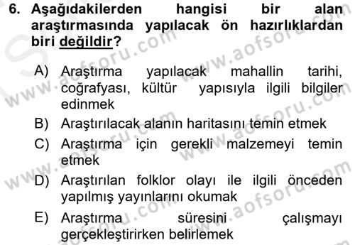 Halk Edebiyatına Giriş 1 Dersi 2016 - 2017 Yılı (Final) Dönem Sonu Sınav Soruları 6. Soru