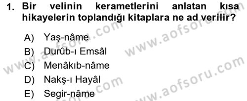 Halk Edebiyatına Giriş 1 Dersi Ara Sınavı Deneme Sınav Soruları 1. Soru