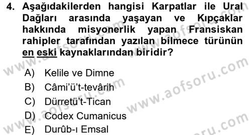 Halk Edebiyatına Giriş 1 Dersi Ara Sınavı Deneme Sınav Soruları 4. Soru