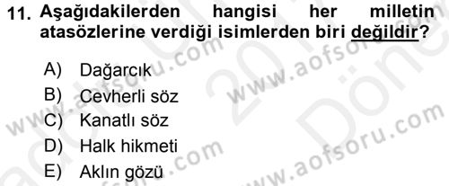 Halk Edebiyatına Giriş 1 Dersi 2017 - 2018 Yılı (Final) Dönem Sonu Sınav Soruları 11. Soru