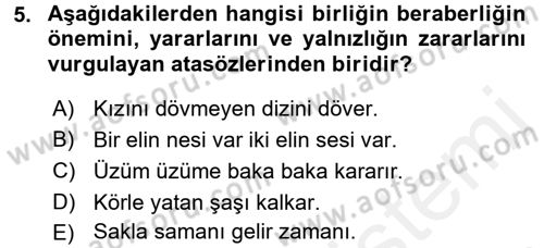 Halk Edebiyatına Giriş 1 Dersi 2017 - 2018 Yılı (Final) Dönem Sonu Sınav Soruları 5. Soru