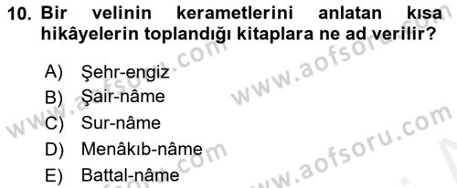Halk Edebiyatına Giriş 1 Dersi 2018 - 2019 Yılı (Vize) Ara Sınav Soruları 10. Soru