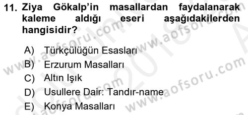 Halk Edebiyatına Giriş 1 Dersi Ara Sınavı Deneme Sınav Soruları 11. Soru