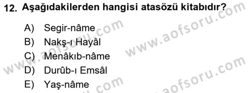 Halk Edebiyatına Giriş 1 Dersi 2018 - 2019 Yılı (Vize) Ara Sınav Soruları 12. Soru