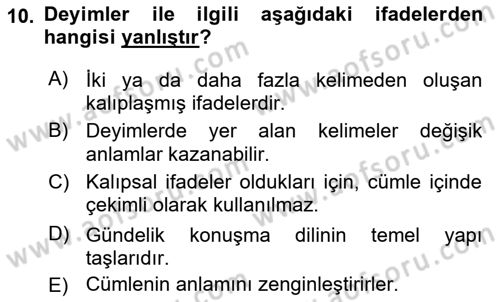 Halk Edebiyatına Giriş 1 Dersi 2018 - 2019 Yılı (Final) Dönem Sonu Sınav Soruları 10. Soru