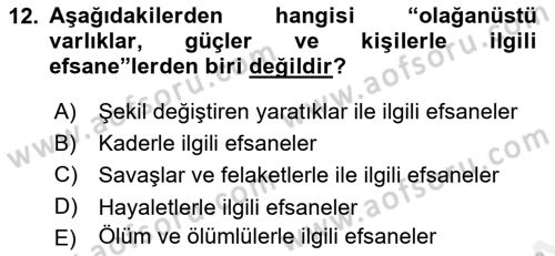 Halk Edebiyatına Giriş 1 Dersi 2018 - 2019 Yılı (Final) Dönem Sonu Sınav Soruları 12. Soru