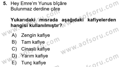 Halk Edebiyatına Giriş 1 Dersi 2018 - 2019 Yılı (Final) Dönem Sonu Sınav Soruları 5. Soru