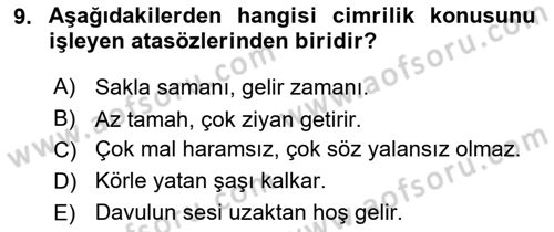 Halk Edebiyatına Giriş 1 Dersi 2018 - 2019 Yılı (Final) Dönem Sonu Sınav Soruları 9. Soru