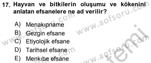 Halk Edebiyatına Giriş 1 Dersi 2018 - 2019 Yılı Yaz Okulu Sınav Soruları 17. Soru