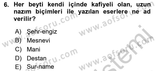 Halk Edebiyatına Giriş 1 Dersi 2018 - 2019 Yılı Yaz Okulu Sınav Soruları 6. Soru