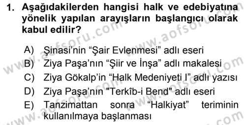 Halk Edebiyatına Giriş 1 Dersi 2019 - 2020 Yılı (Vize) Ara Sınav Soruları 1. Soru