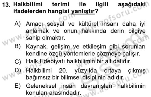 Halk Edebiyatına Giriş 1 Dersi 2019 - 2020 Yılı (Vize) Ara Sınav Soruları 13. Soru
