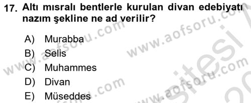 Halk Edebiyatına Giriş 1 Dersi Ara Sınavı Deneme Sınav Soruları 17. Soru