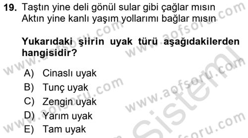 Halk Edebiyatına Giriş 1 Dersi Ara Sınavı Deneme Sınav Soruları 19. Soru